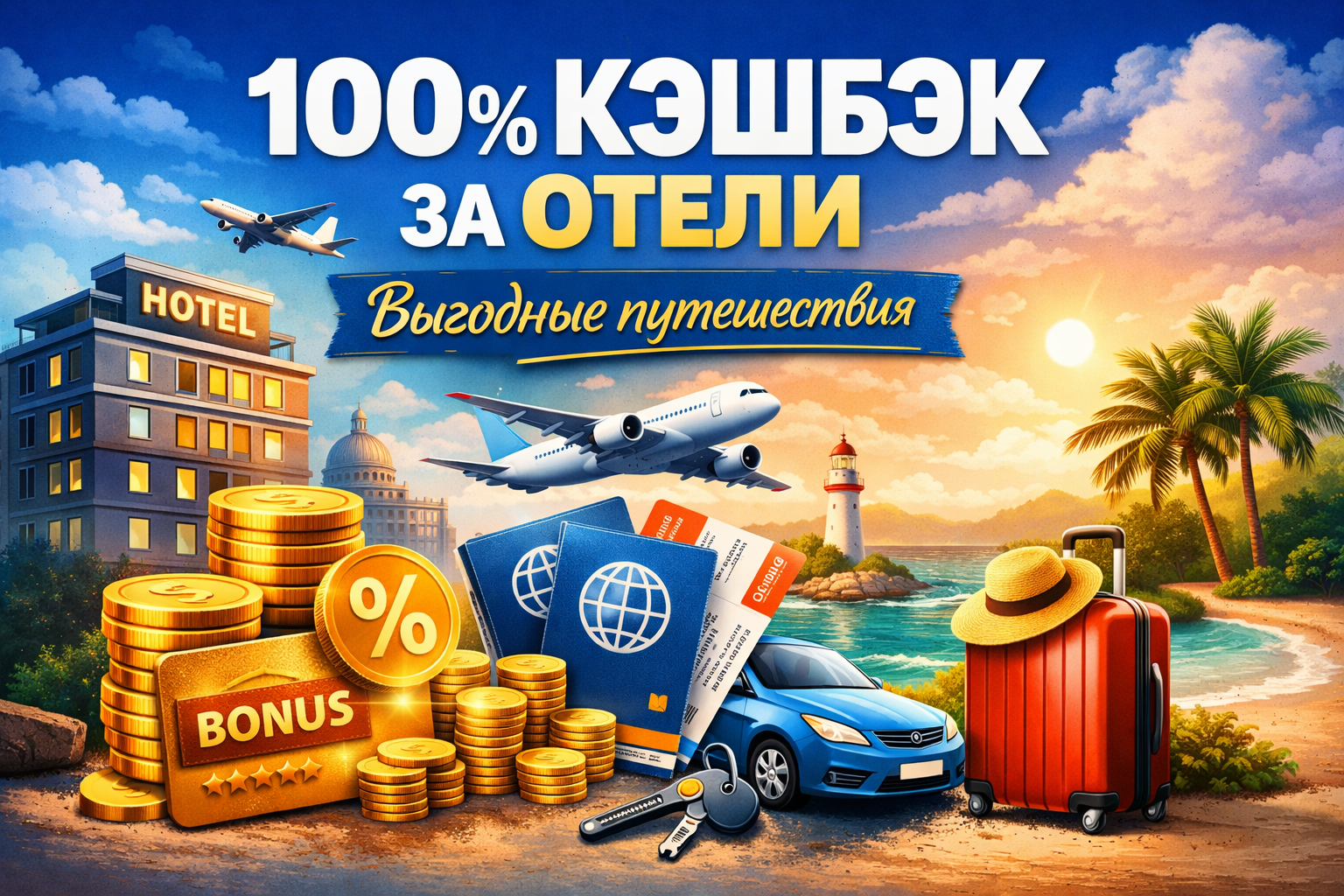 Кэшбэк за отели &mdash; выгодные путешествия с бонусами, бронирование отелей, авиабилетов и аренды авто для экономии на поездках