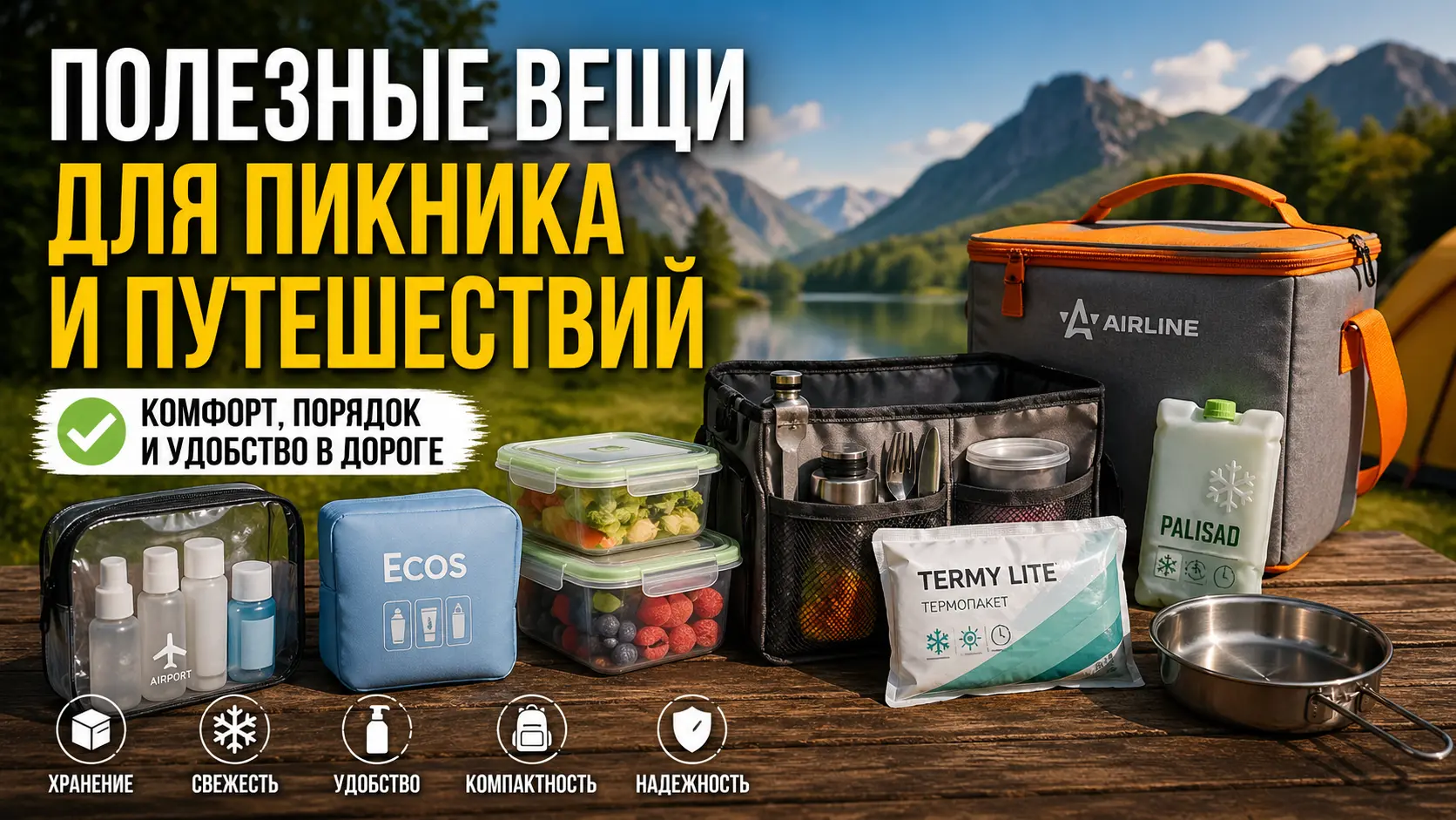 Полезные вещи для пикника и путешествий &mdash; термосумка, органайзер, контейнеры и туристическая посуда на природе