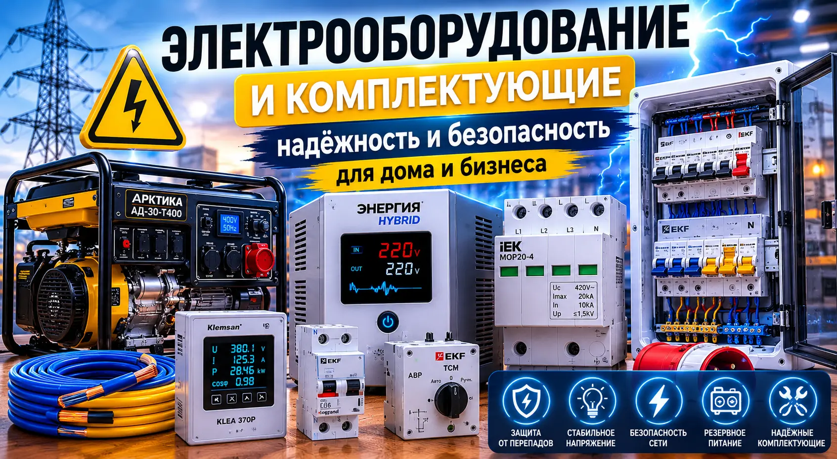 Электрооборудование и комплектующие для дома и бизнеса &mdash; стабилизаторы, генераторы и защита электросети