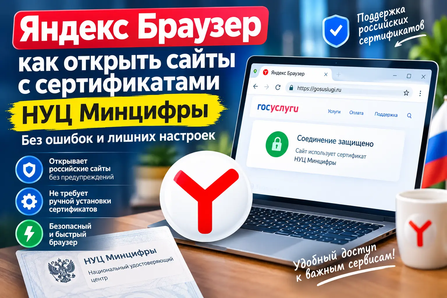 Яндекс Браузер поддерживает сертификаты НУЦ Минцифры и открывает российские сайты