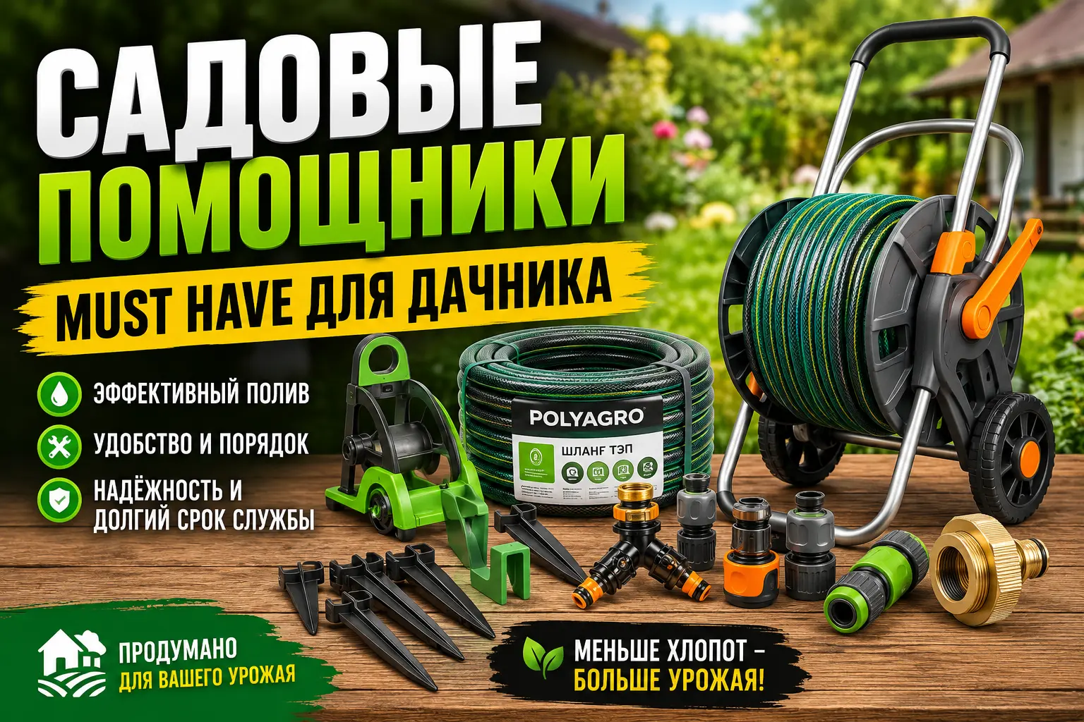 садовые помощники для дачи шланги тележки катушки системы полива