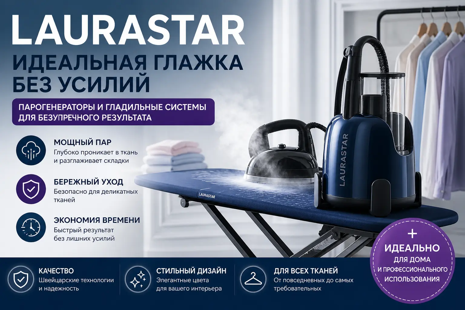 Парогенератор Laurastar и гладильная система &mdash; мощный пар, идеальная глажка одежды и уход за тканями
