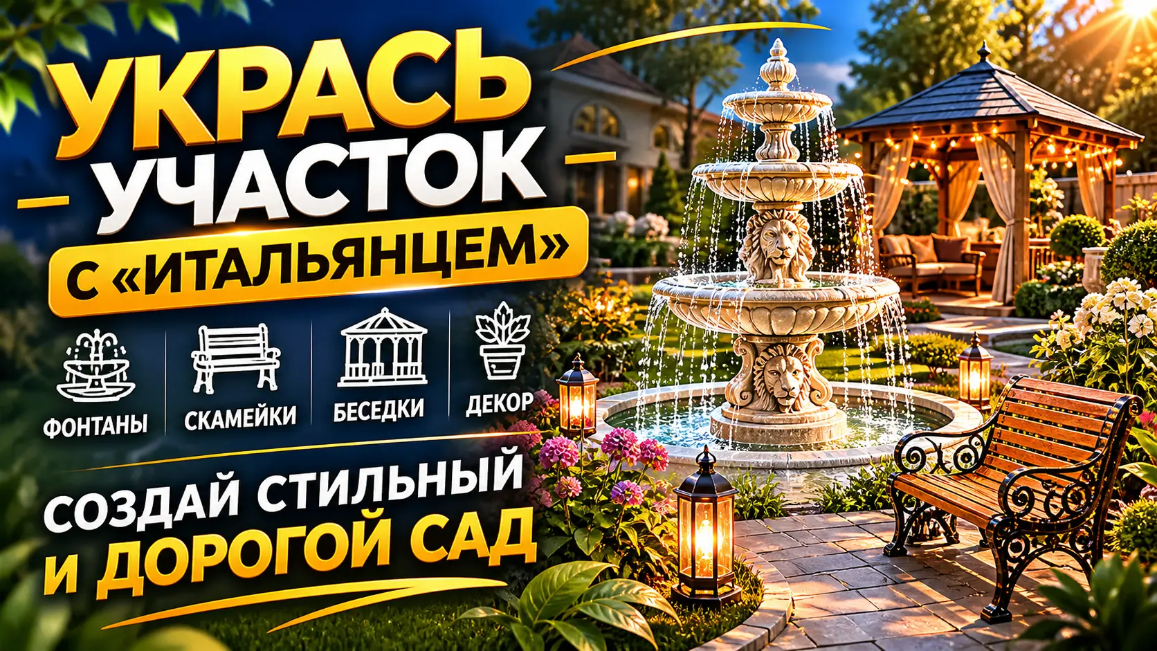укрась участок с итальянцем фонтан для сада скамейки беседки декор участка