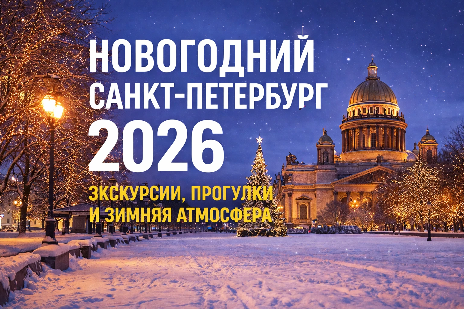 Новогодний Санкт-Петербург зимой &mdash; праздничная подсветка, исторический центр, атмосфера встречи Нового года 2026